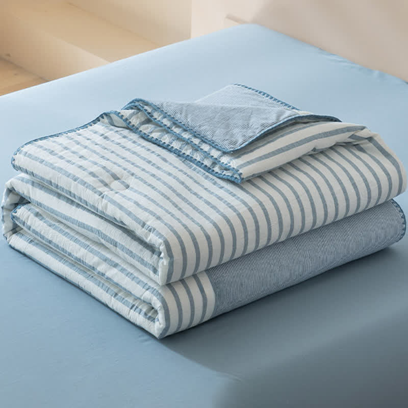 Shell Trim Two-Tone Stripe Cotton Bedding Set - image 3