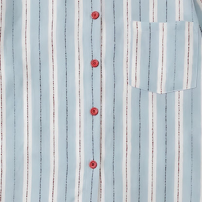 Red Accent Blue Stripe Double Gauze Pajamas - image 5