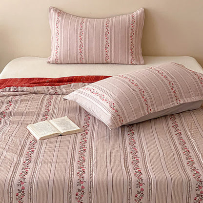 Blush Floral Stripe Washed Cotton Bedding Set - Pink - Queen - Bedding Set (3PCS) - image 0