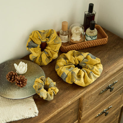 Ginkgo Print Scrunchies Set of 3 - Yellow - 3 Pack Scrunchies - S+M+L - image 0