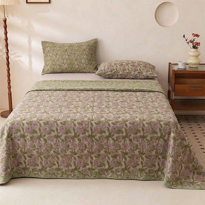 Cozy Cottage Floral Cotton Bedspread - Bedspread with 2PCS Pillowcases - King - image 0