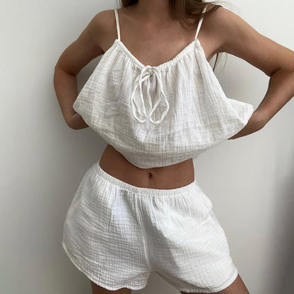 White Cotton Gauze Bow Lounge Set - image 1