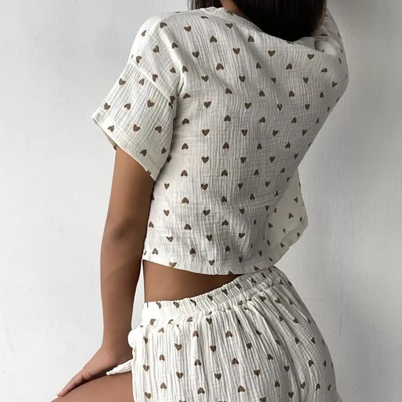 Apricot Heart Print Cotton Loungewear Set - image 3