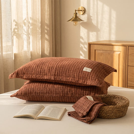 Vintage Grid Double Gauze Cotton Pillow Cover - image 0