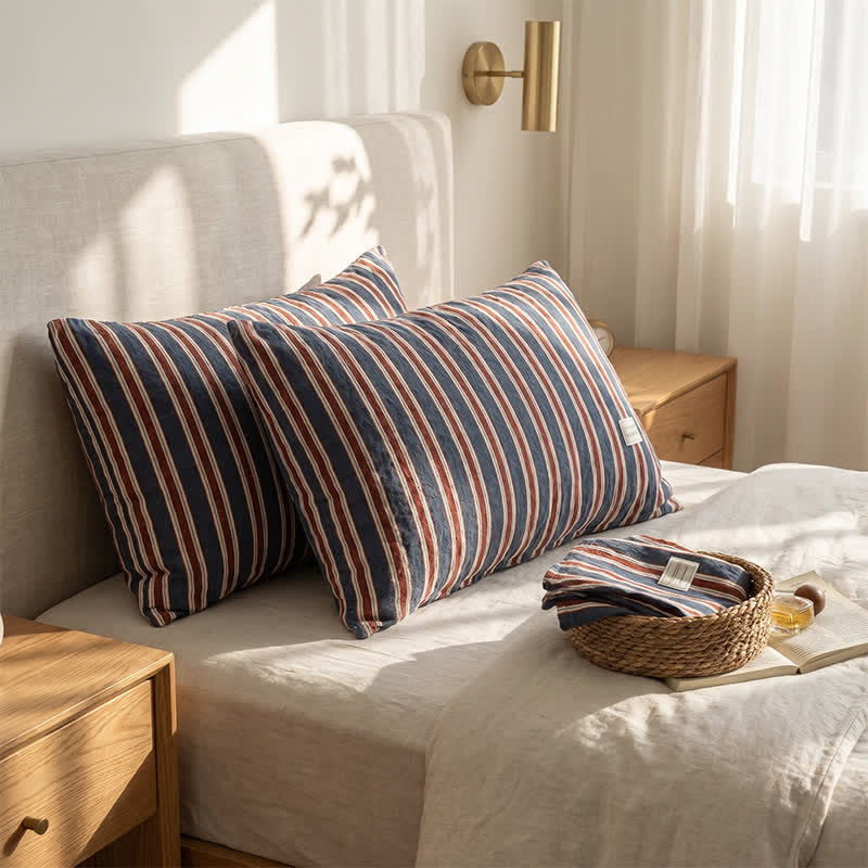Vintage Stripe Woven Gauze Cotton Pillow Cover - image 1