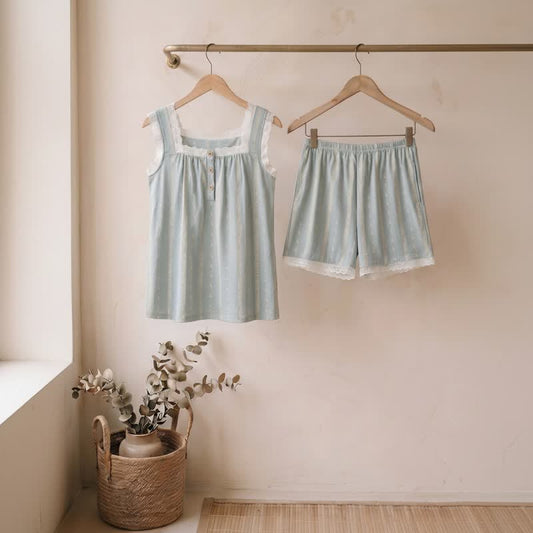 Light Blue Cotton Lace Sleeveless Sleep Dress - Light Blue - XXL - image 0