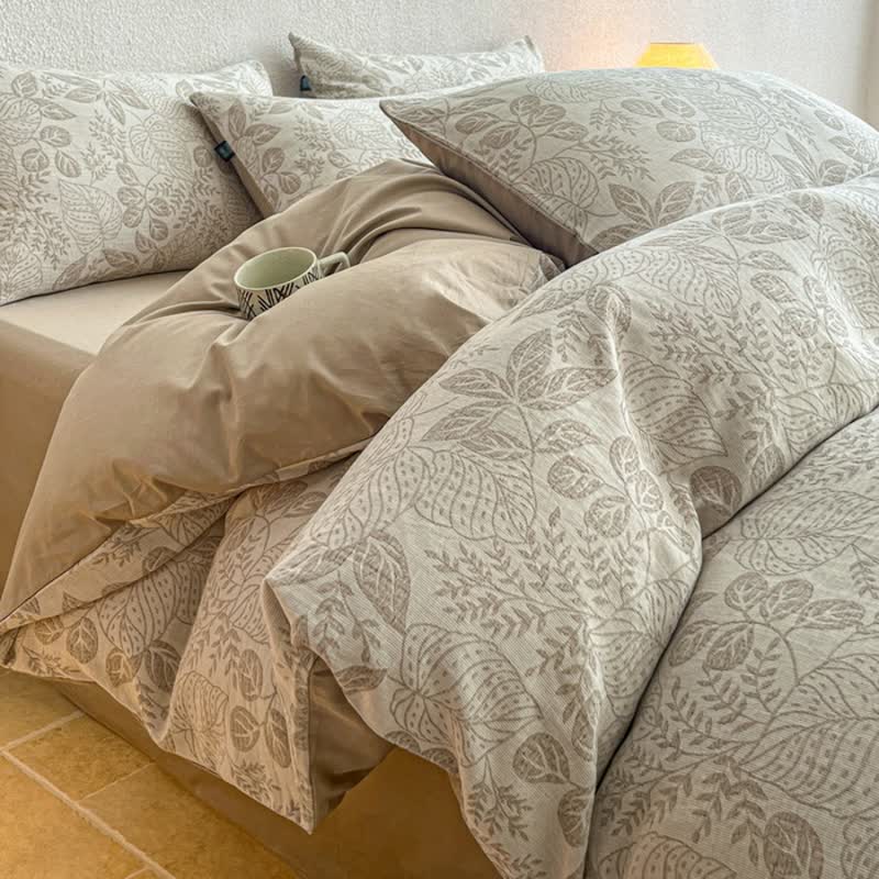 Botanical Whisper Washed Cotton Jacquard Bedding Set - Brown - King - Flat Sheet - image 2