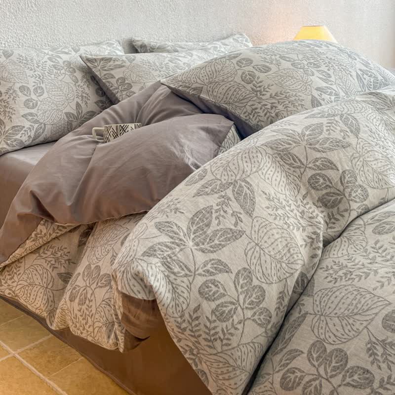 Botanical Whisper Washed Cotton Jacquard Bedding Set - Grey - King - Flat Sheet - image 4
