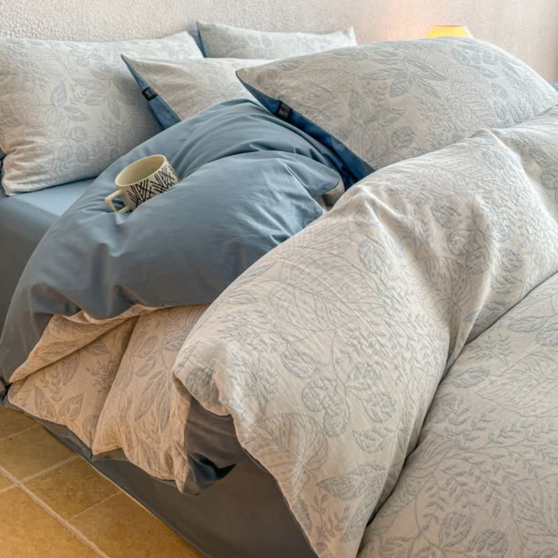 Botanical Whisper Washed Cotton Jacquard Bedding Set - Blue - King - Flat Sheet - image 12