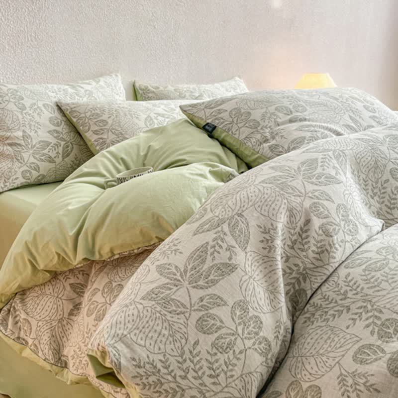 Botanical Whisper Washed Cotton Jacquard Bedding Set - Green - King - Flat Sheet - image 16