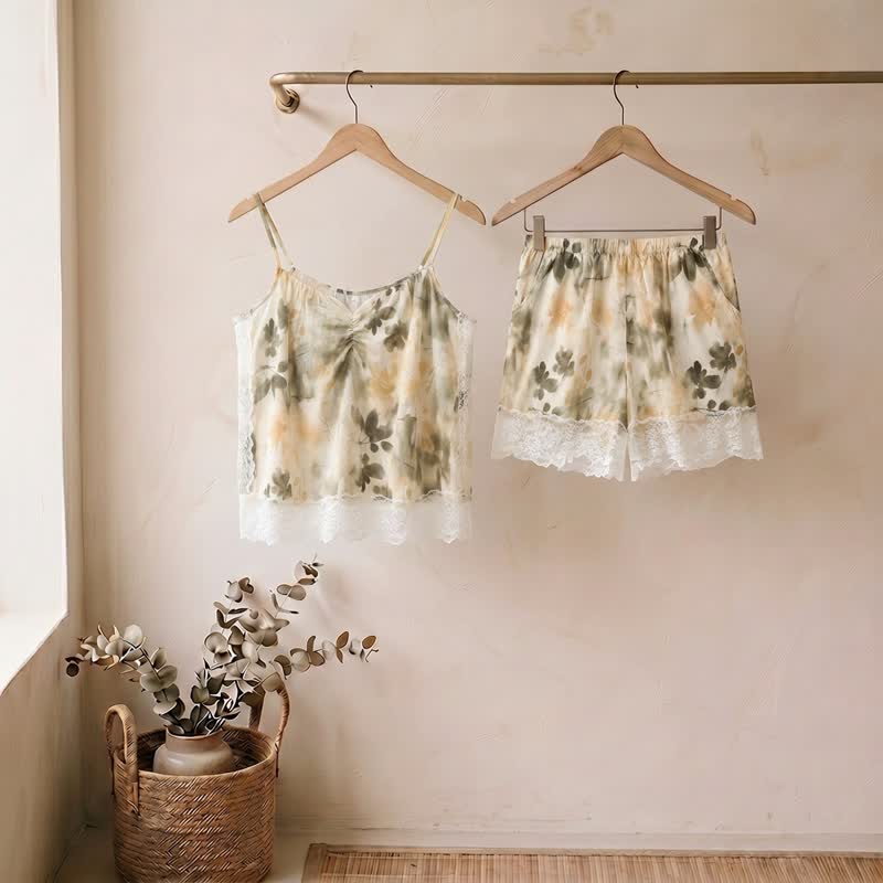 Beige Floral Lace Cami Lounge Set - Beige - XXL - image 0