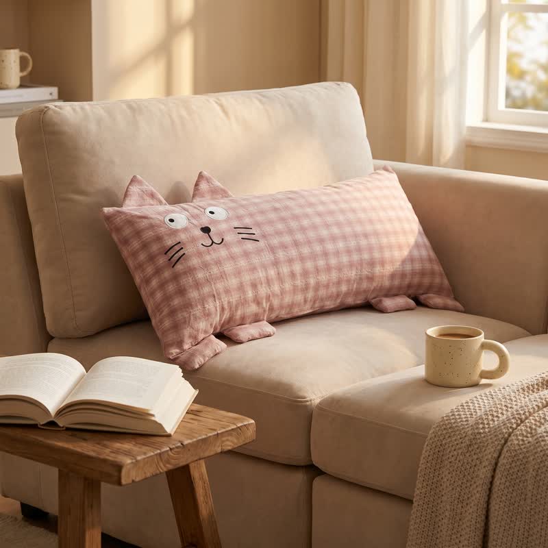 Plaid Cat Face Buckwheat Filled Pillow - image 2