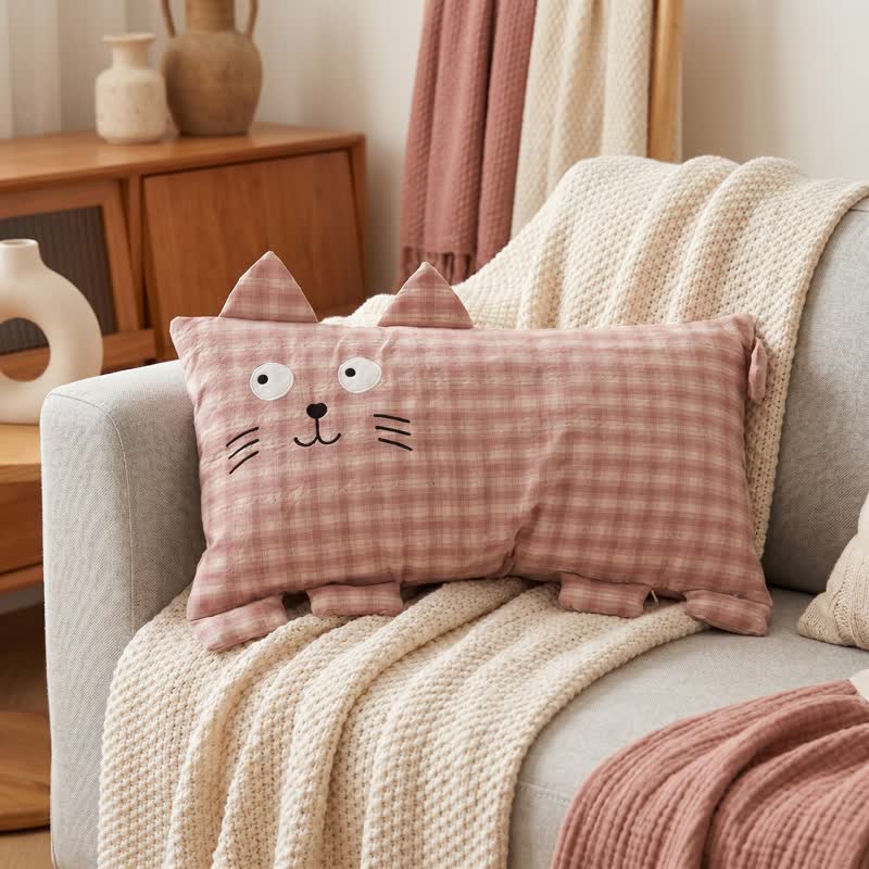 Plaid Cat Face Buckwheat Filled Pillow - image 1