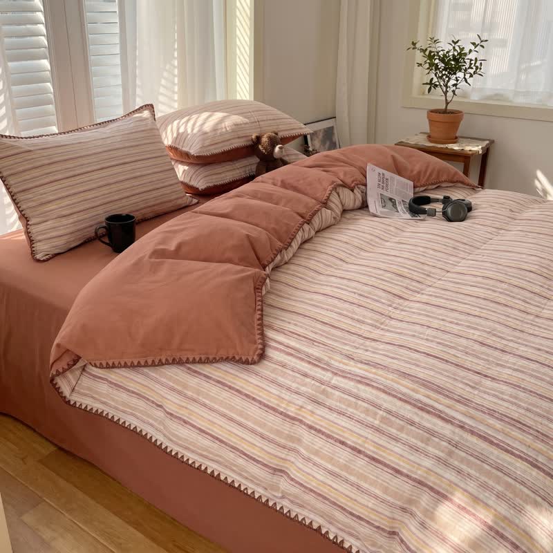 Vintage Red Plaid Cotton Bedding Set - image 3