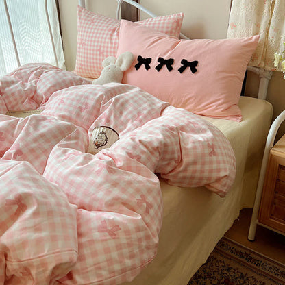 Soft Washed Cotton Bow Plaid Bedding Set - image 5