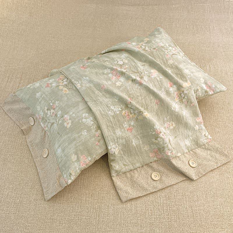Floral Cotton Linen Quilt with Button Trim - 2PCS Pillowcases - 19" x 29" - image 5