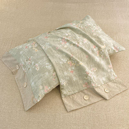 Floral Cotton Linen Quilt with Button Trim - 2PCS Pillowcases - 19" x 29" - image 5