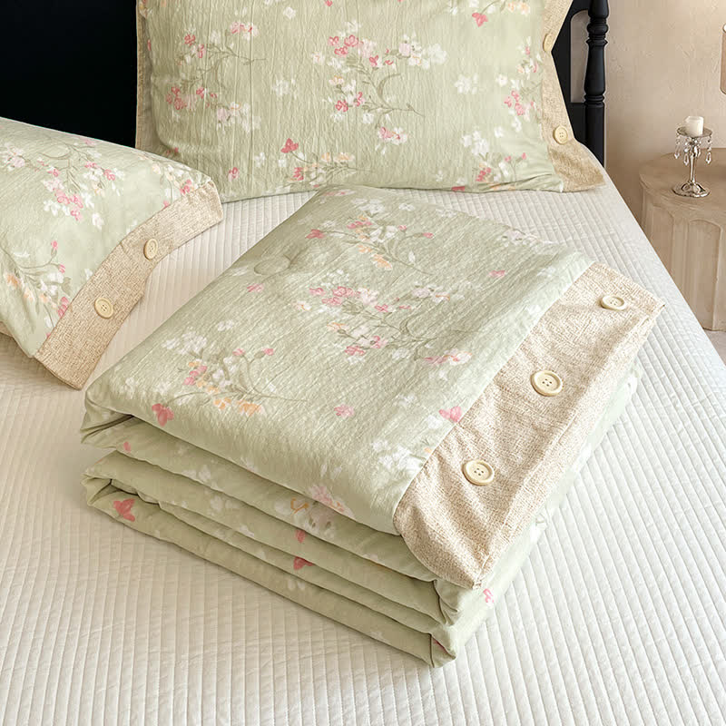 Floral Cotton Linen Quilt with Button Trim - image 7