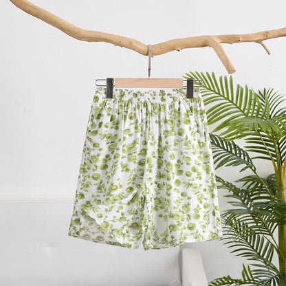 Summer Floral Cotton Lounge Shorts - Green - 6XL - image 0