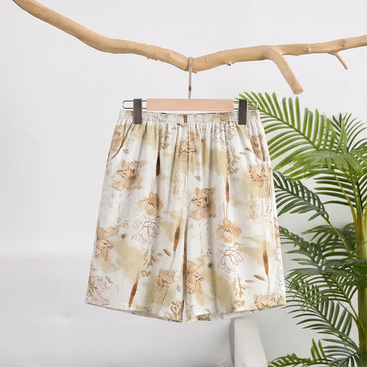 Soft Floral Cotton Lounge Shorts - Beige - 6XL - image 0