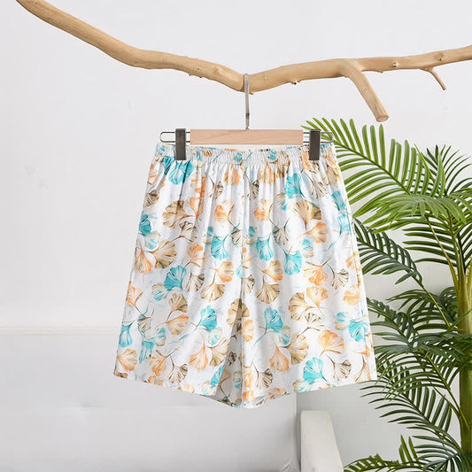 Floral Ginkgo Leaf Cotton Elastic Waist Lounge Skirt - White - 6XL - image 0