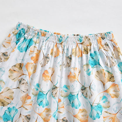 Floral Ginkgo Leaf Cotton Elastic Waist Lounge Skirt - image 1