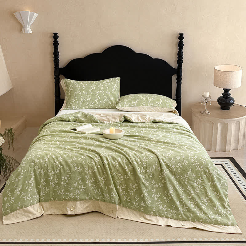 Leafy Vine Cotton Linen Blanket Quilt - image 1