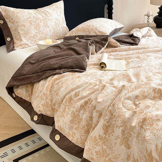 Vintage Floral Cotton Linen Quilt with Decorative Buttons - 2PCS Pillowcases - 19" x 29" - image 0