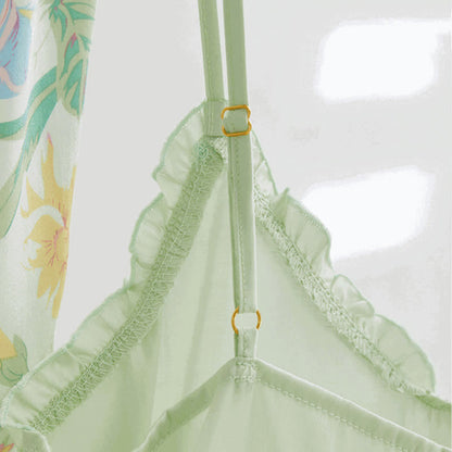 Mint Satin Ruffle Cami and Floral Shorts Loungewear Set - image 3