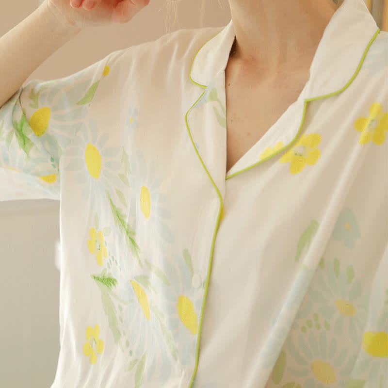 Sunflower Mint Contrast Trim Pajama Short Set - image 4
