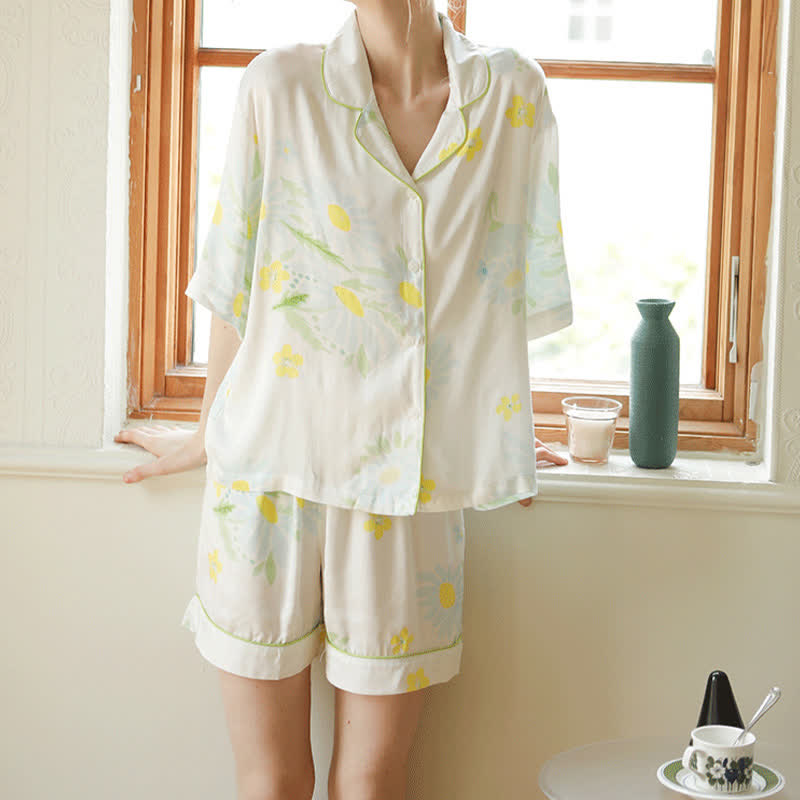 Sunflower Mint Contrast Trim Pajama Short Set - image 3