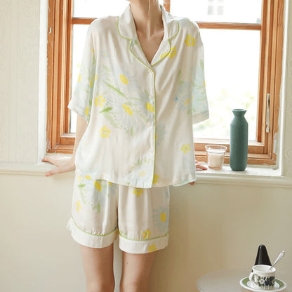 Sunflower Mint Contrast Trim Pajama Short Set - image 3