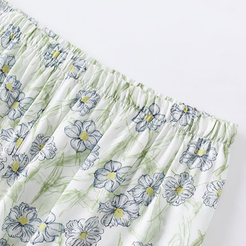 Mint Floral Satin Button Up Shorts Loungewear Set - image 4