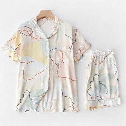 Abstract Print Sateen Short Sleeve Loungewear Set - image 1