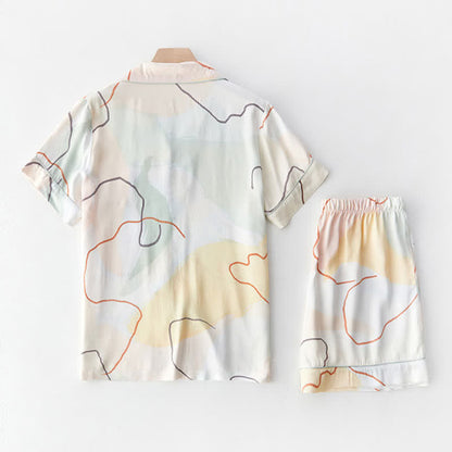 Abstract Print Sateen Short Sleeve Loungewear Set - image 2
