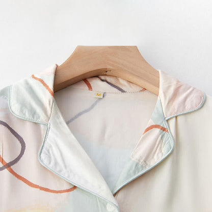 Abstract Print Sateen Short Sleeve Loungewear Set - image 3