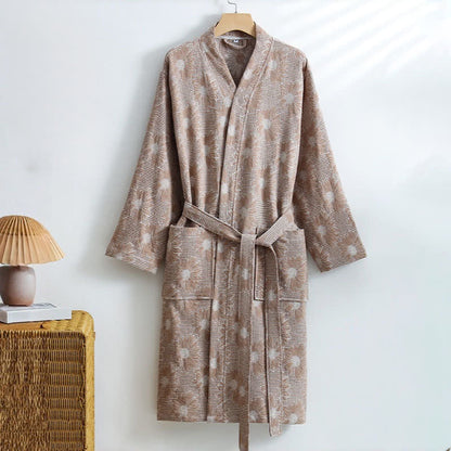 Sunflower Cotton Waffle Kimono Bathrobe - Khaki - XL - image 8