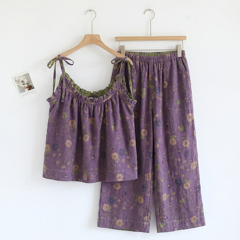 Vintage Floral Cami & Pants Pajama Set - Purple & Green - XL - image 0