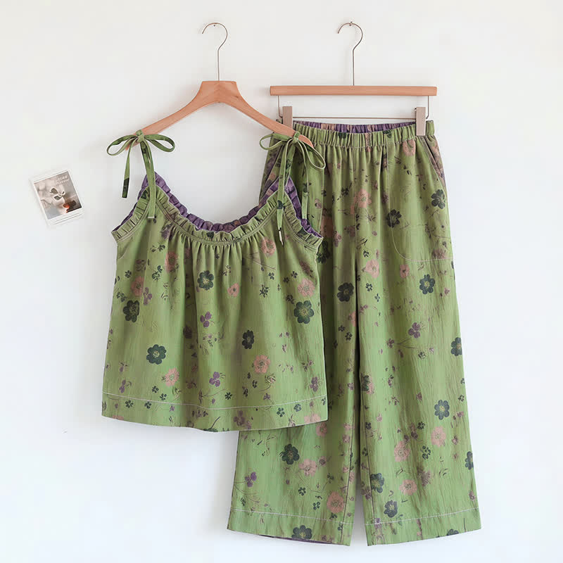Vintage Floral Cami & Pants Pajama Set - Green & Purple - XL - image 7