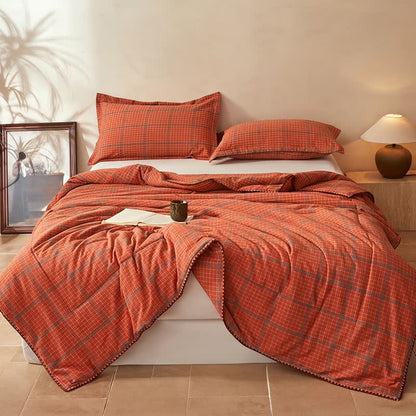 Yarn Dyed Orange Plaid Cotton Summer Quilt - image 1