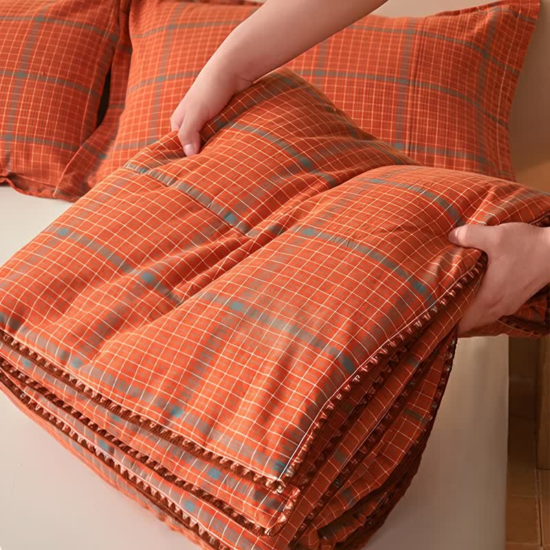 Yarn Dyed Orange Plaid Cotton Summer Quilt - image 2
