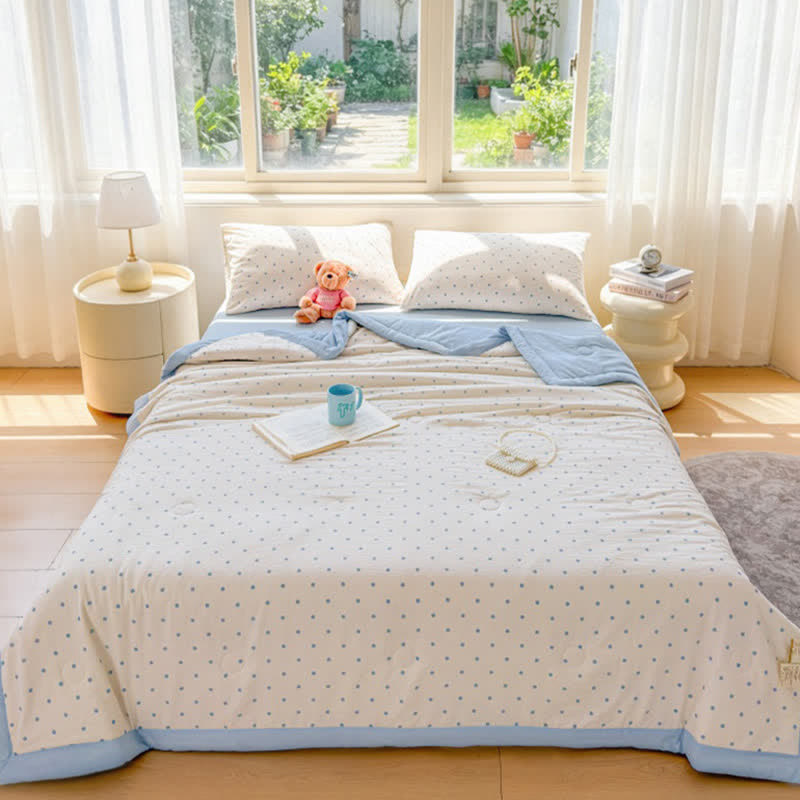 Blue Dot Seersucker Lightweight Summer Quilt - image 2