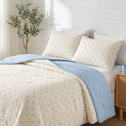 Blue Dot Seersucker Lightweight Summer Quilt - Blue - Quilts - Queen - image 0