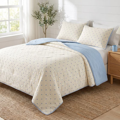 Blue Dot Seersucker Lightweight Summer Quilt - image 1