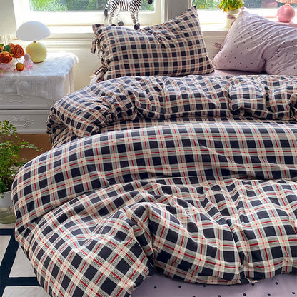 Heritage Plaid Red & Navy Washed Cotton Bedding Set - Navy Blue - King - Bedding Set - image 0