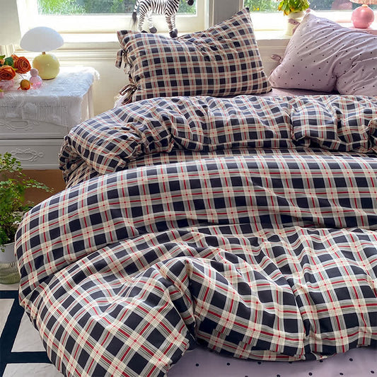 Heritage Plaid Red & Navy Washed Cotton Bedding Set - Navy Blue - King - Bedding Set - image 0