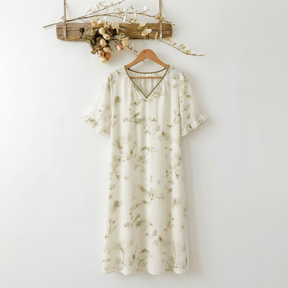 Ownkoti Romantic Floral Lyocell V-Neck Lounge Sleep Dress - MintCream - XXXL - image 0