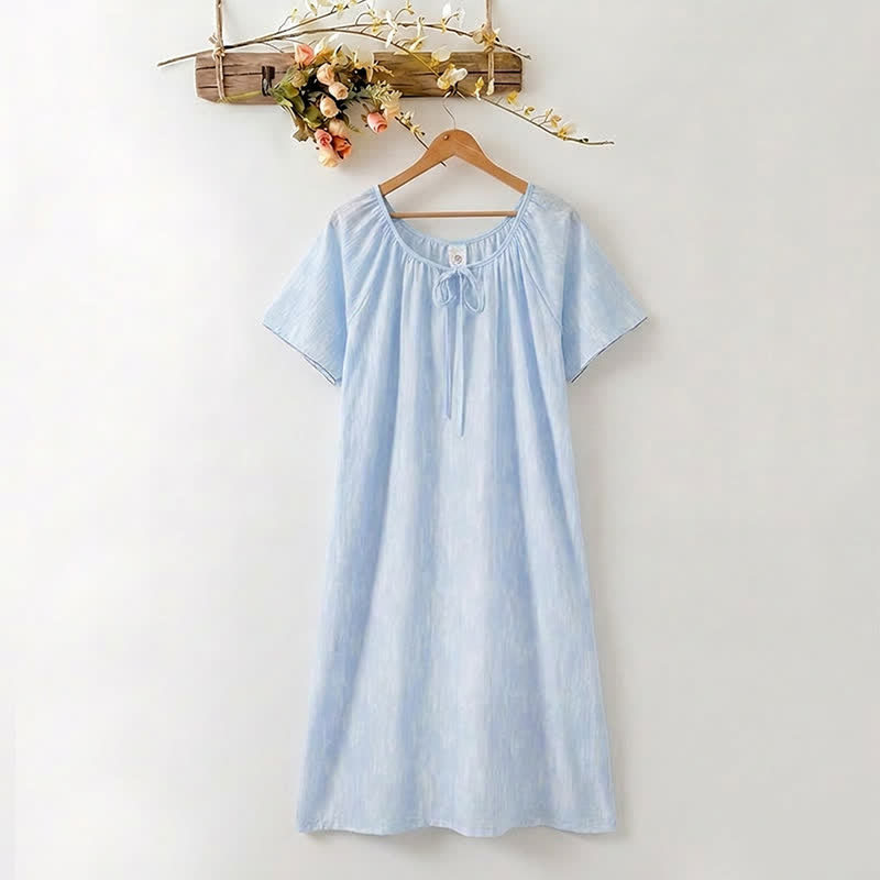 Ownkoti Airy Blue Lyocell Tie Neck Lounge Dress - LightBlue - XXXL - image 0