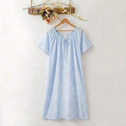 Ownkoti Airy Blue Lyocell Tie Neck Lounge Dress - LightBlue - XXXL - image 0