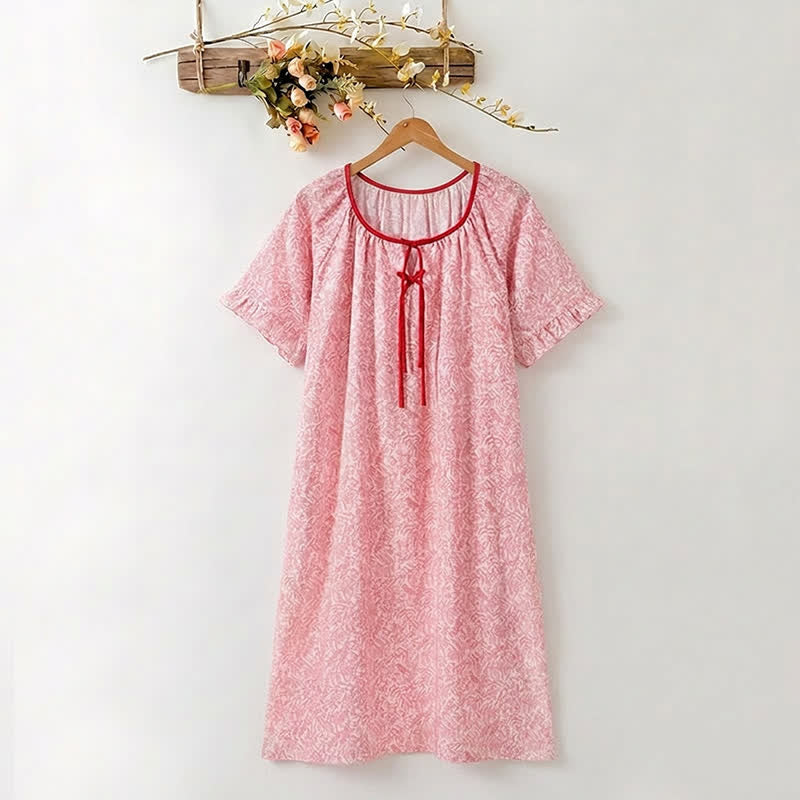 Ownkoti Floral Lyocell Tie Neck Sleep Dress - Pink - XXXL - image 0